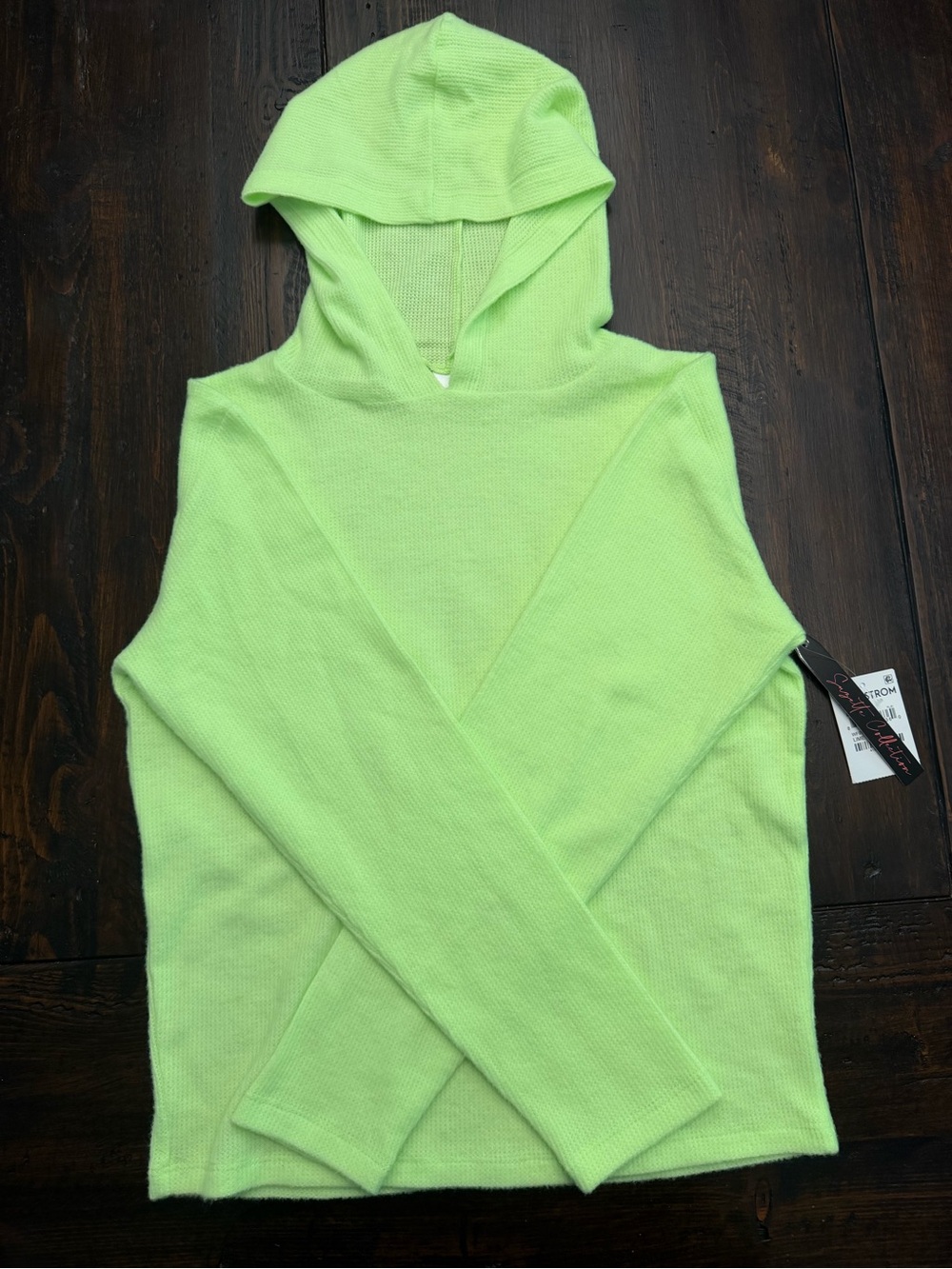 Kids Lightweight Waffle Hooded Sweatshirt in Lime Green